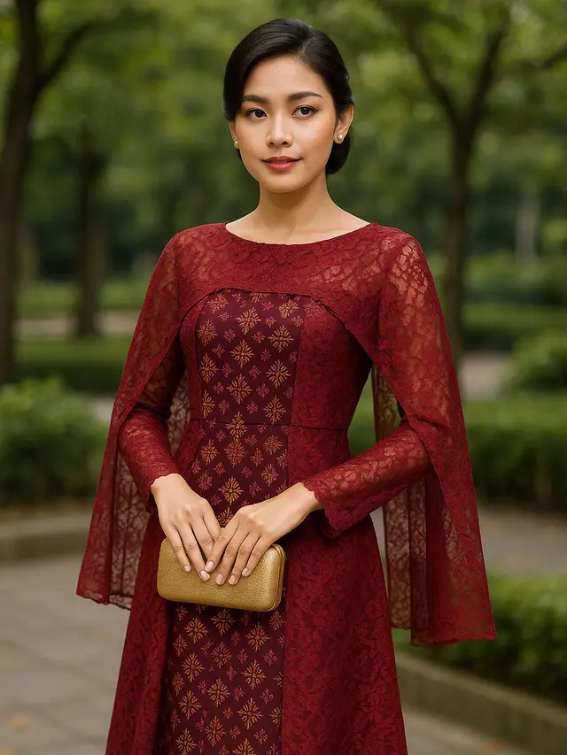 Model Dress Batik Kombinasi Brokat Lengan Panjang, Anggun untuk Acara Resmi dan Kondangan