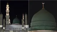 Potret Keindahan Bulan Sabit Sejajar dengan Kubah Hijau Masjid Nabawi, Bikin Takjub
