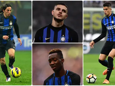 Inter Milan memberikan nomor punggung 7 kepada Mauro Icardi pada musim ini. Icardi diprediksi akan memiliki nasib yang sama dengan tuan-tuan dari nomor tersebut sebelumnya. Berikut Icardi dan 7 pemain bernomor punggung 7 terakhir di Inter Milan. (Kolase foto AFP)