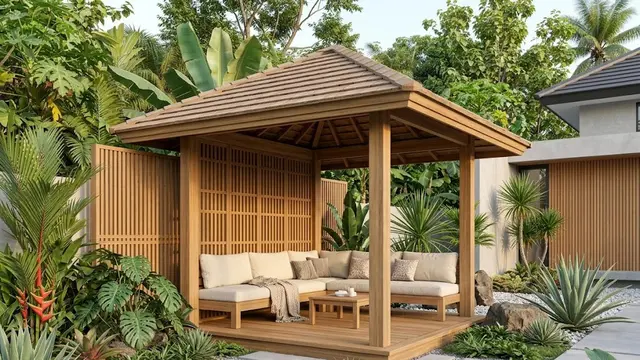 Gazebo Mini dengan Bilik Kayu yang Hangat