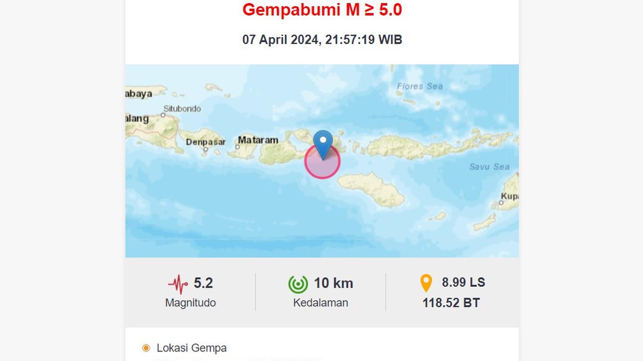 Gempa Magnitudo 5,2 Guncang Dompu NTB, BMKG: Tidak Berpotensi Tsunami