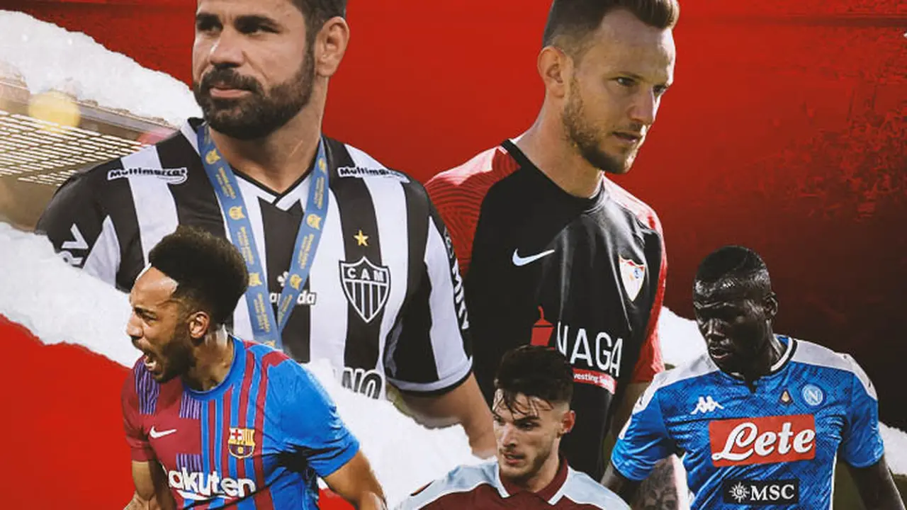 Ilustrasi - Pierre-Emerick Aubameyang, Diego Costa, Ivan Rakitic, Declan Rice, Kalidou Koulibaly