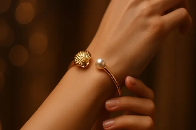 3. Gelang Emas Kerang dengan Sentuhan Mutiara