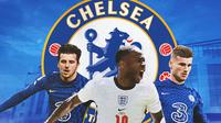 Chelsea - Raheem Sterling dikelilingi Ben Chilwell dan Timo Werner (Bola.com/Adreanus Titus)