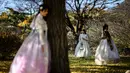 Dibangun pada tahun 1395, Istana Gyeongbokgung adalah yang terbesar dari lima istana megah yang dibangun oleh Dinasti Joseon, kerajaan dinasti terakhir di Korea. (ANTHONY WALLACE/AFP)