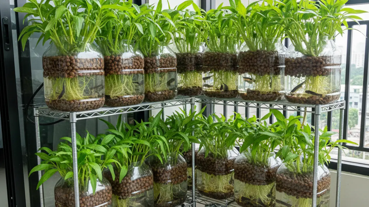 Aquaponik Galon Bekas Berisi Kangkung dan Ikan Lele