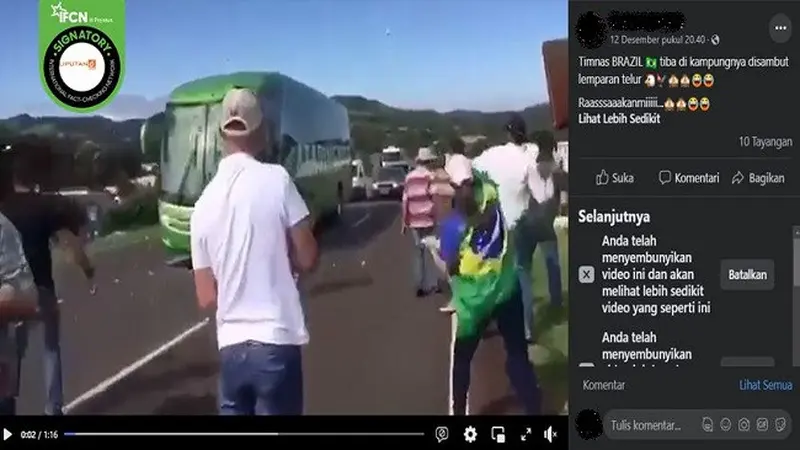 Gambar Tangkapan Layar Video yang Diklaim Bus Timnas Brasil Dilempari Telur (sumber: Facebook).