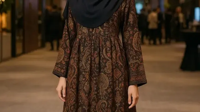 Baju Batik Pesta Wanita Berhijab Syar’i