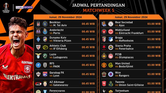 Jadwal Liga Europa 2024/25 Matchweek 5 di Vidio