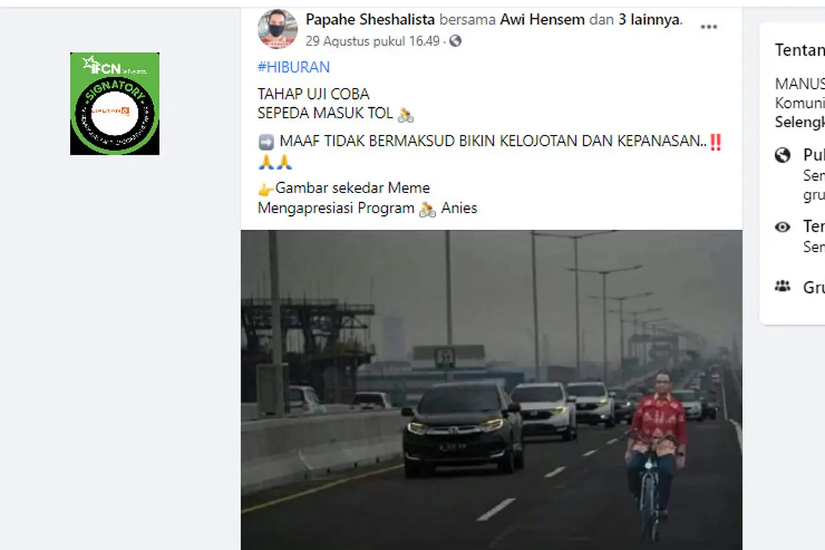 Penelusuran Klaim Foto Anies sedang Uji Coba Sepeda Masuk Tol