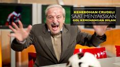 Video kehebohan presenter sepak bola, Tiziano Crudeli saat menyaksikan gol kemenangan AC Milan atas Sassuolo.