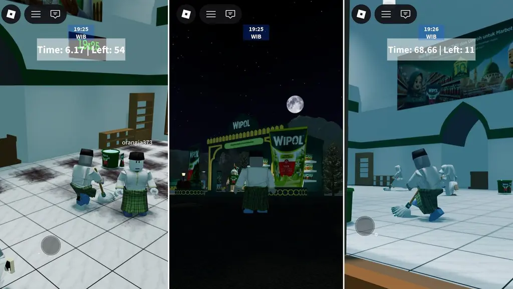Aksi membersihkan masjid di Roblox. ©Wipol