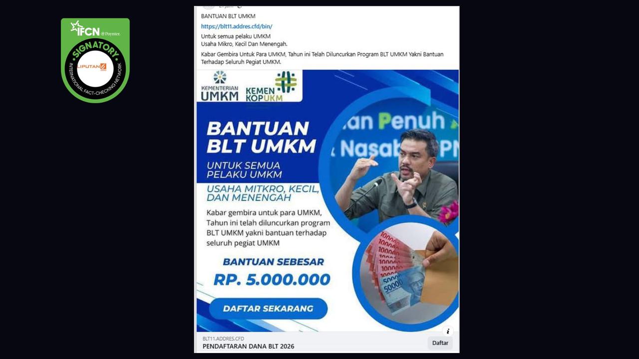 Hoaks modus penipuan melalui klaim link pendaftaran bantuan BLT UMKM 2026