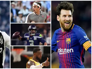 Bintang Barcelona, Lionel Messi, menduduki posisi pertama sebagai atlet terkaya di dunia versi majalah Forbes 2019. Messi tercatat punya kekayaan sebesar 127 juta dolar AS. (Foto Kolase AP dan AFP)