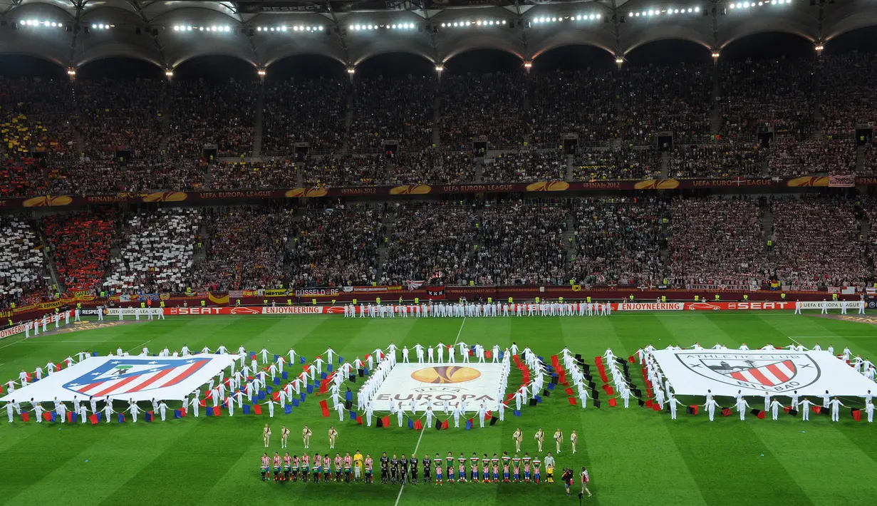 Rekor kedua untuk penonton terbanyak adalah 52.347 saat National Arena menggelar Final Liga Europa 2011/2012 antara Atletico Madrid melawan Athletic Bilbao. Atletico Madrid menjadi juara mengalahkan Bilbao dengan skor telak 3-0. (AFP/Daniel Mihailescu)