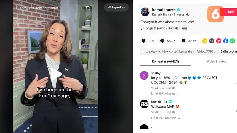 Wakil Presiden AS Kamala Harris kini sudah punya akun TikTok