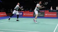 Ganda putra Indonesia, Mohammad Ahsan/Hendra Setiawan dalam ajang Kejuaraan Dunia Bulutangksi 2023. (PBSI)