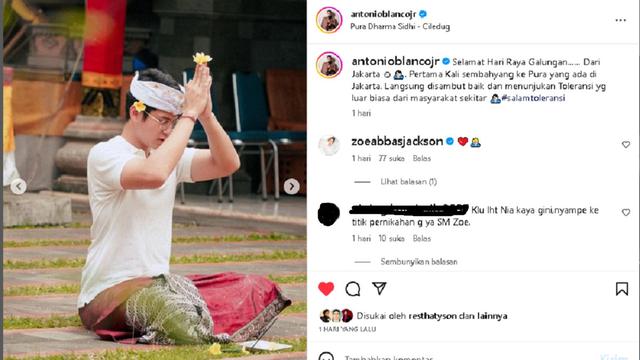 Antonio Blanco Jr rayakan Hari Galungan 2023 di Pura Dharma Sidhi, Ciledug (foto: instagram antonioblancojr)