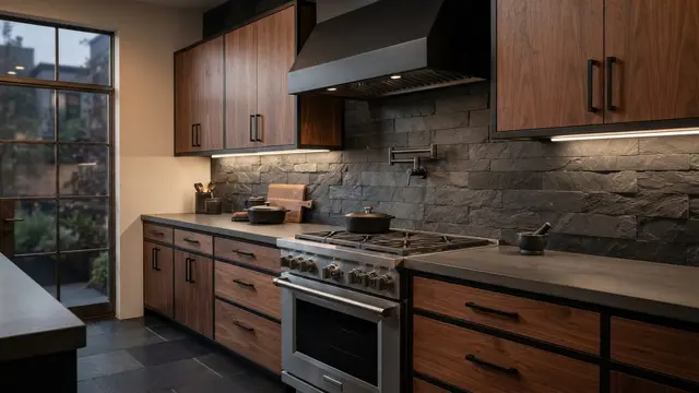 Model Backsplash Dapur dengan Motif Batu