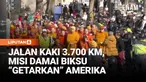 19 biksu Buddha bersama seekor anjing bernama Aloka menyelesaikan perjalanan damai selama 108 hari dengan berjalan kaki sejauh 2.300 mil dari Texas ke Washington.