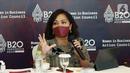Chair B20 Women in Business Action Council Ira Noviarti dalam diskusi B20 Indonesia Women in Business Action Council di Jakarta, Rabu (26/01/2022). Diskusi membahas peranan penting perempuan dalam memajukan pertumbuhan ekonomi yang inklusif, tangguh dan berkelanjutan. (Liputan6.com/HO/Ading)