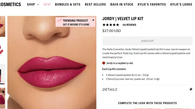 Jordy Velvet Liquid Lipstick Lip Kit (Sumber: https://www.kyliecosmetics.com)
