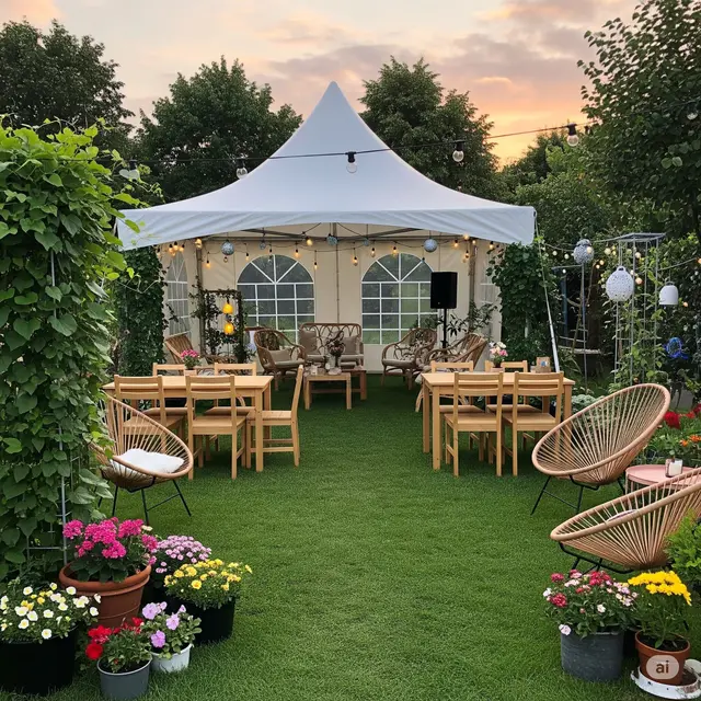 Dekorasi Nikah Sederhana di Rumah Garden Party Semi-Outdoor