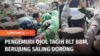 Aksi saling dorong mewarnai unjuk rasa ratusan pengemudi ojek online di Cirebon. Pengunjuk rasa mempertanyakan pencairan bantuan langsung tunai bbm, yang hingga kini belum mereka terima.