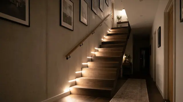 Desain Lorong Rumah dengan Lampu Tanam di Lantai