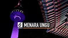 Ada yang berbeda dari panmapakan kawasan menara Seoul. Warna menara berubah menjadi ungu seiring dengan akan digelarnya konser BTS di Seoul, Korea Selatan.