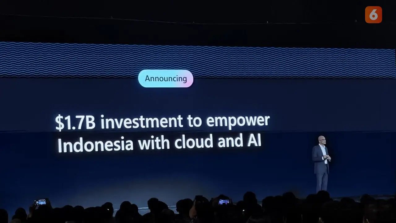 CEO Microsoft Satya Nadella saat berbicara di atas panggung dalam event Microsoft Build di Jakarta, Selasa (30/4/2024). Liputan6.com/Agustinus Mario Damar