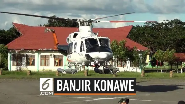 Puluhan korban banjir di Kabupaten Konawe Utara Provinsi Sulawesi Tenggara dievakuasi menggunakan Helikopter. Evakuasi lewat udara dilakukan karena jalan darat terisolasi oleh banjir. Korban banjir dievakuasi ke RSUD Konawe