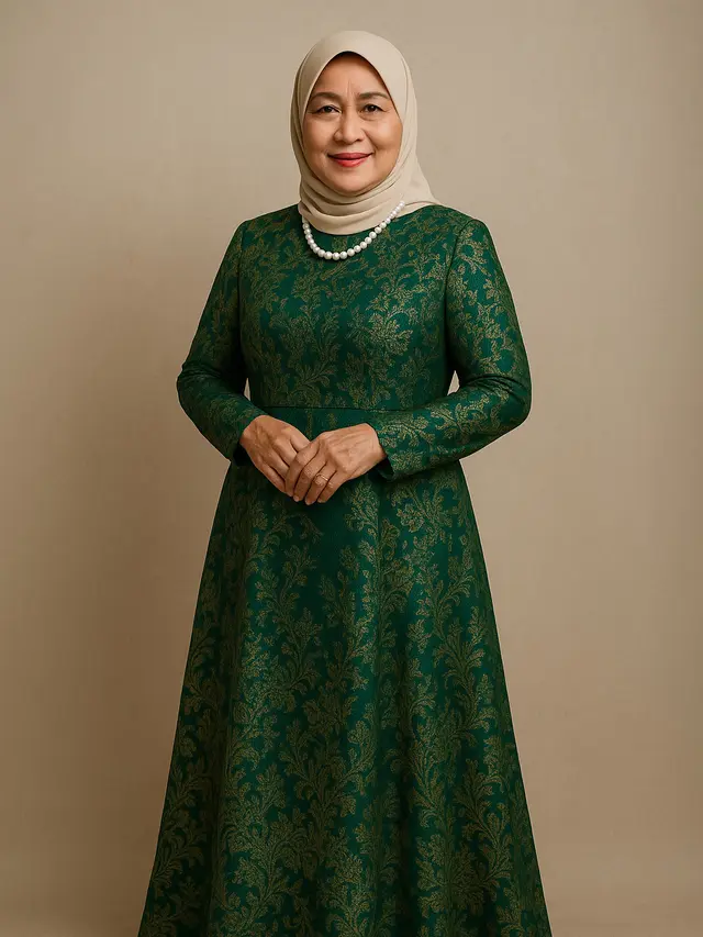 Gamis Brokat Warna Bold yang Tetap Classy untuk Ibu-ibu agar Tampak Lebih Muda (Image by ChatGPT)