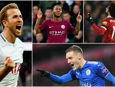 Berikut ini top scorer sementara Premier League musim 2017/2018 hingga pekan ke-25. Harry Kane masih teratas dengan torehan 21 gol. (Kolase foto-foto AP dan AFP)