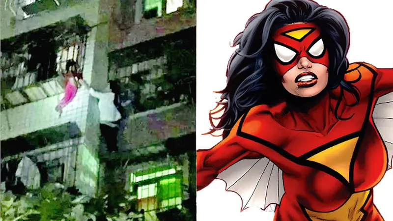 'Spider-Woman' Panjat Dinding Selamatkan Anak yang Terjebak