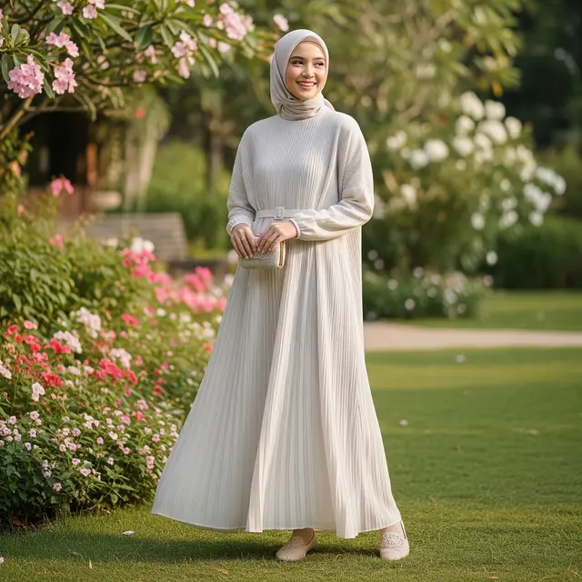 Model Gamis Outdoor untuk Pesta Kebun (Image by Gemini AI)