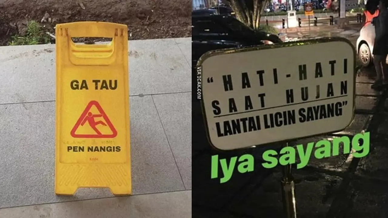 6 Tulisan Awas Lantai Licin Ini Nyeleneh, Bikin Ngakak