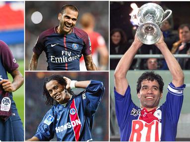Berikut ini Neymar Jr dan enam pemain bintang asal Brasil yang pernah merumput di Paris Saint-Germain. Diantaranya Ronaldinho, Rai dan Dani Alves. (Foto-foto Kolase AFP).