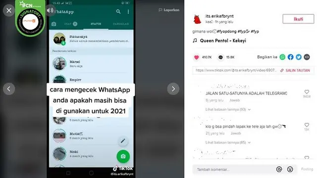 Gambar Tangkapan Layar Video Smartphone Lawas Tidak Bisa Akses WhatsApp pada 2021.