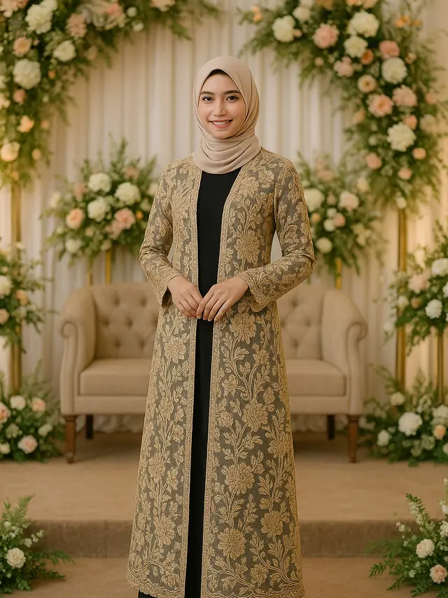 Model Cardigan Brokat Panjang untuk Kondangan