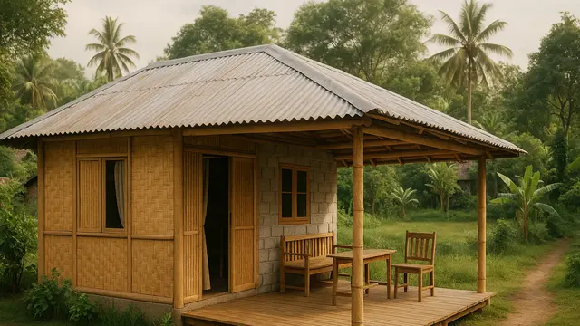 Model Rumah Sederhana dari Bambu dan Batako dengan Atap Seng
