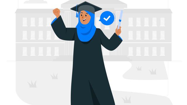 Ilustrasi wisuda, kelulusan sekolah, muslim