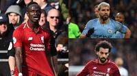 Sadio Mane lambat laun meramaikan pentas perebutan menjadi pencetak gol terbanyak Premier League. Penyerang Liverpool tersebut memiliki gol yang sama dengan Mohamed Salah dengan 17 gol. (Kolase Foto AFP)