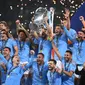 Manchester City berhasil merebut juara Liga Champions untuk pertama kali dalam sejarah mereka usai menang 1-0 atas Inter Milan. Ini sekaligus jadi hattrick untuk Man City (AFP)