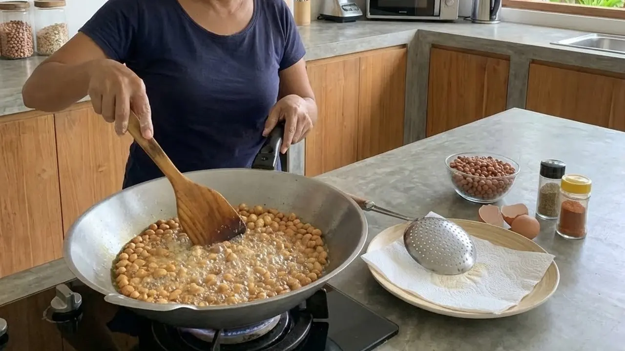 Menggoreng kacang telur kribo (Gemini AI)