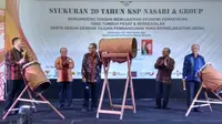 Menteri Koperasi dan UKM, Anak Agung Gede Ngurah Puspayoga menghadiri perayaan ulang tahun KSP Nasari yang ke-20. Jumat (7/9/2018). (Yayu Agustini Rahayu/Liputan6.com)