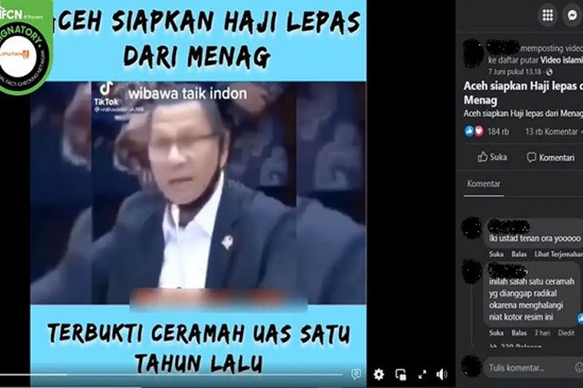 Gambar Tangkapan Layar Kabar Provinsi Aceh Mempersiapkan Haji Sendiri Lepas dari Kementerian Agama (sumber: Facebook).
