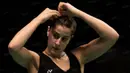 Carolina Marin yang merupakan unggulan pertama itu menang dua set langsung dengan angka 24-22 dan 21-14. (Bola.com/Vitalis Yogi Trisna)