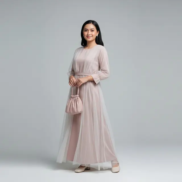 Dress Kombinasi Tulle dan Kain Utama