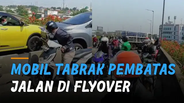 Beredar video sebuah mobil tabrak pembatas jalan di lyover Pesing Daan Mogot, Jakarta.